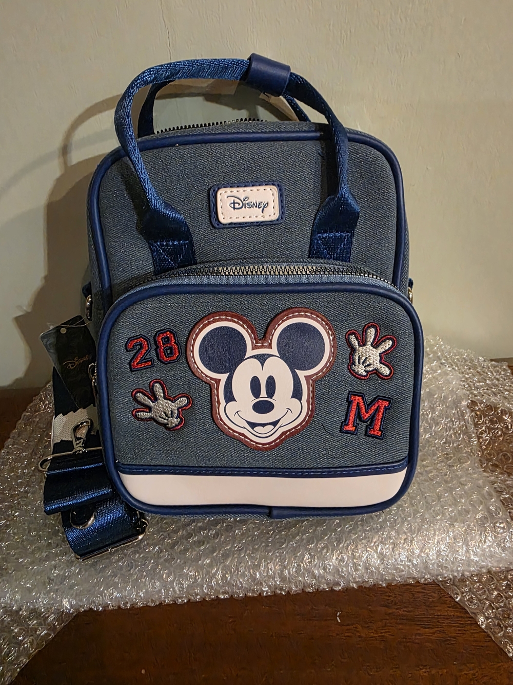 Disney Buckle-Down Mickey Mouse Varsity Icons Denim Blue Crossbody Bag /Backpack